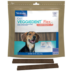 Virbac C.E.T. Veggiedent Flex chew front-to-back cleaning action may reduce tartar.