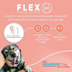 Virbac Veggiedent Flex tasty gluten-free formula supporting easy digestion.