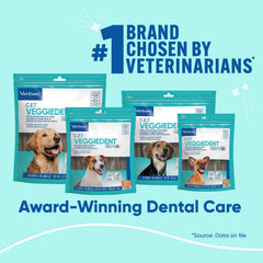 Close‑up of VEGGIEDENT FR3SH chews showing texture for tartar reduction and breath freshness.