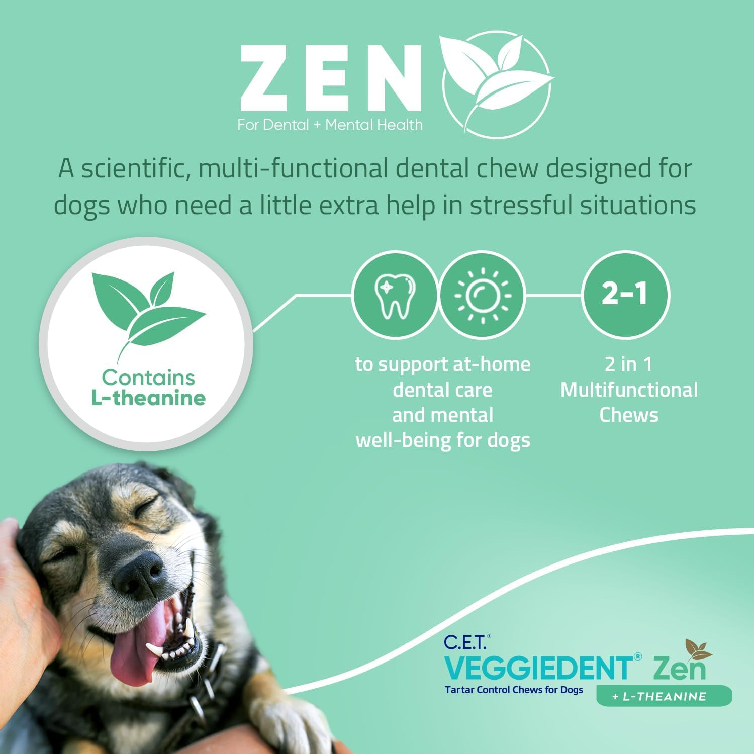 VeggieDent Zen gluten-free formula is easy to digest for sensitive stomachs.