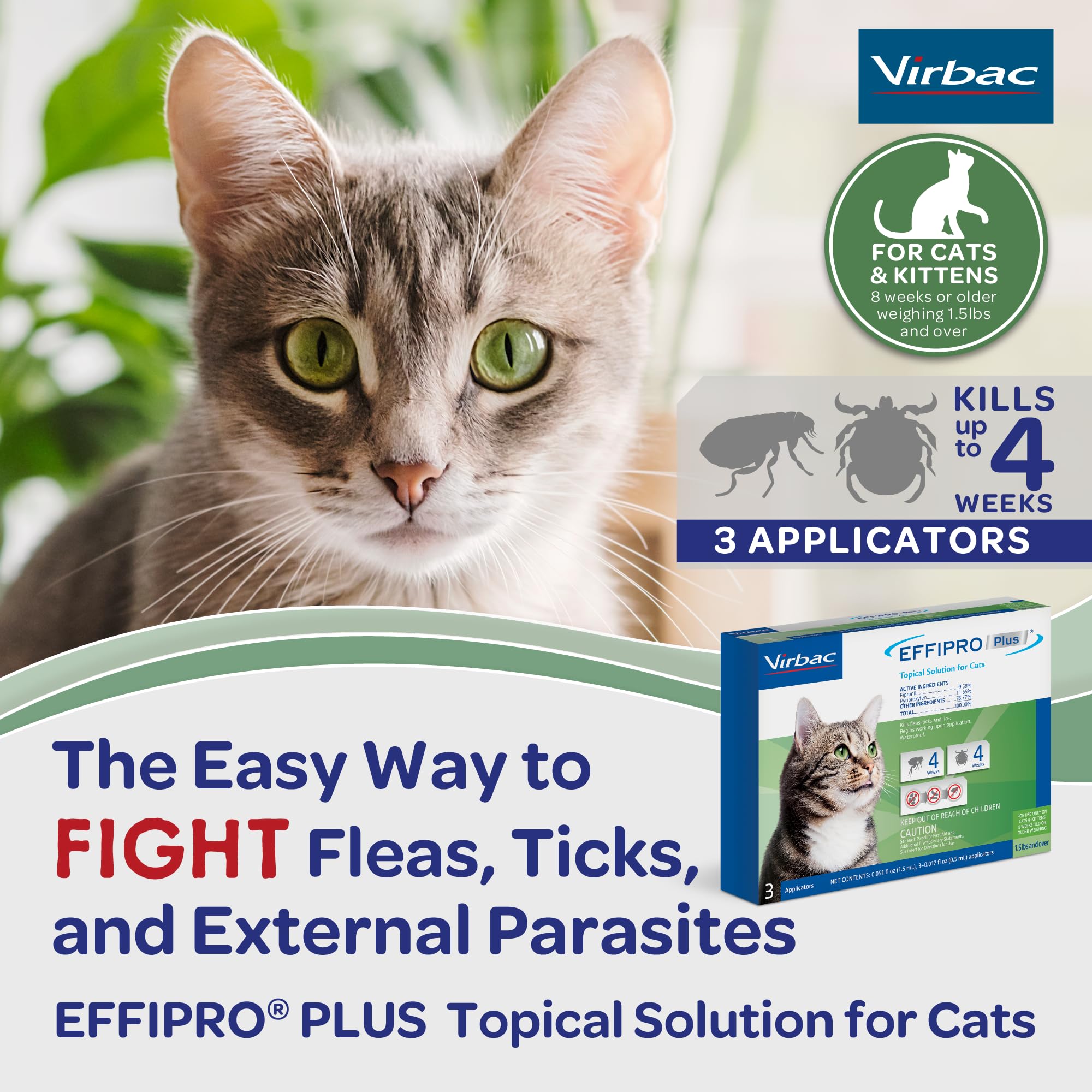 Virbac EFFIPRO Plus cat-application shot illustrating simple at-home use.