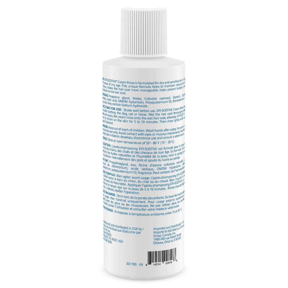 Virbac EPI-SOOTHE Cream Rinse after-bath care supports manageable fur and a pleasant scent.