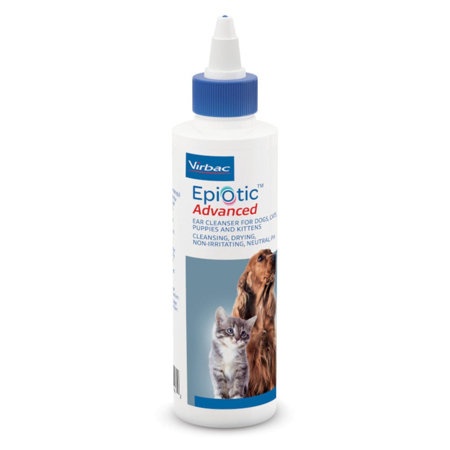Virbac EPIOTIC Advanced Ear Cleanser application showing soothing use for sensitive ears