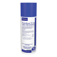 Virbac Knockout area treatment spray can in use on carpet surface for flea control