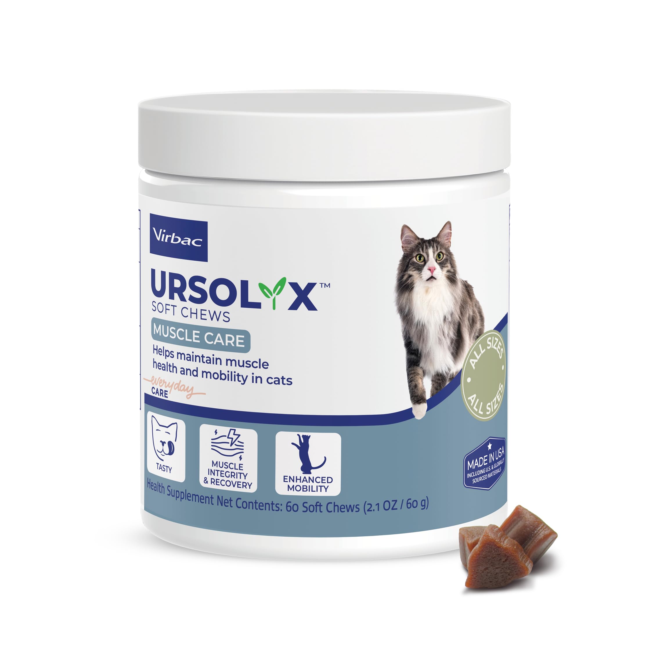 Virbac URSOLYX Soft Chews for Cats bottle shown for easy daily dosing