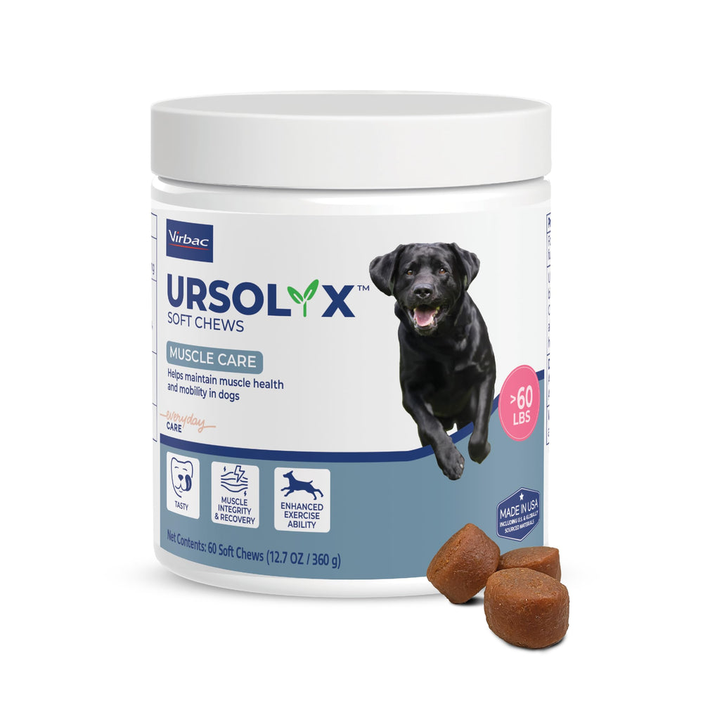 Virbac URSOLYX Soft Chews packaging featuring bacon flavor, a palatable option.