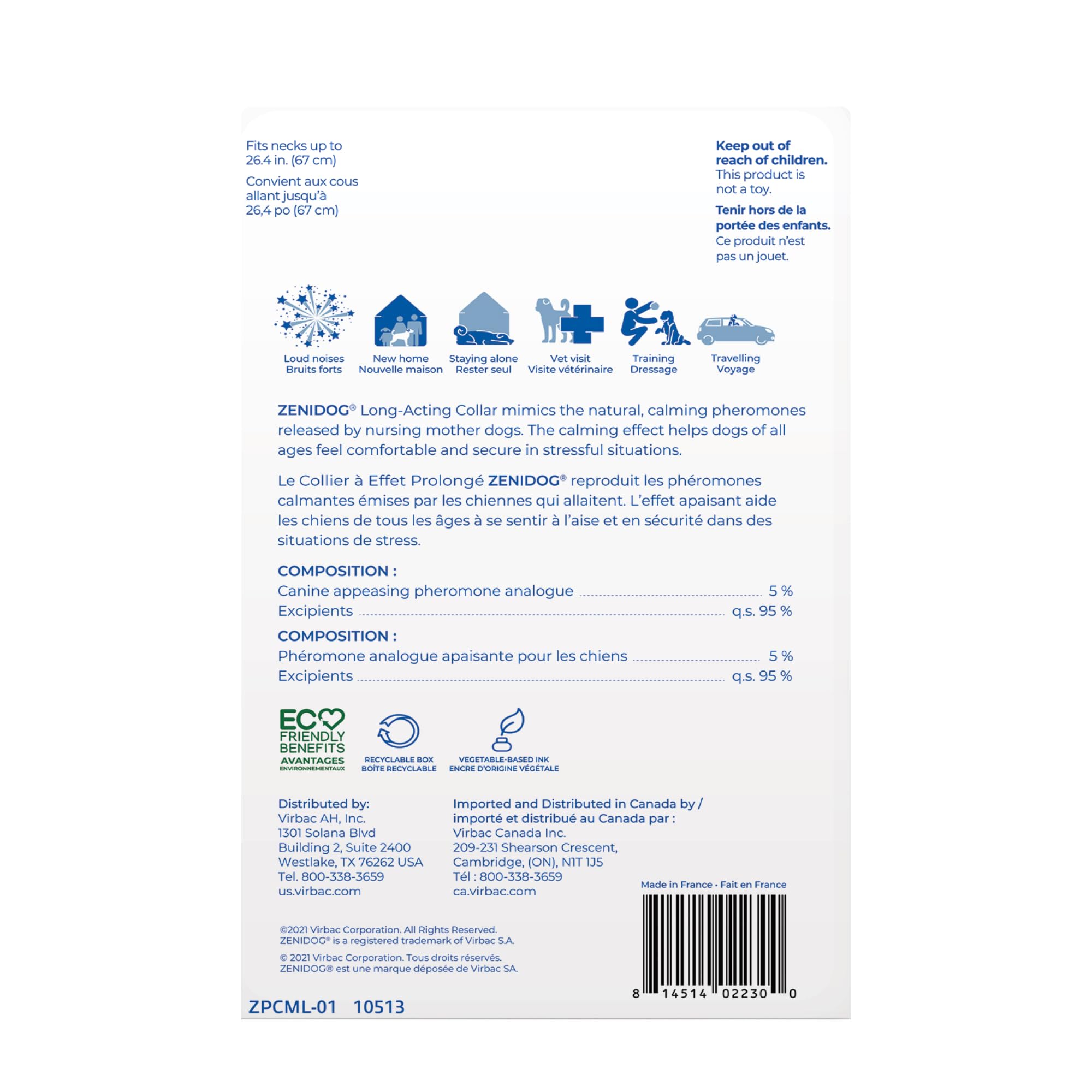 Virbac ZENIDOG two-size range shown to fit puppies and large dogs comfortably.