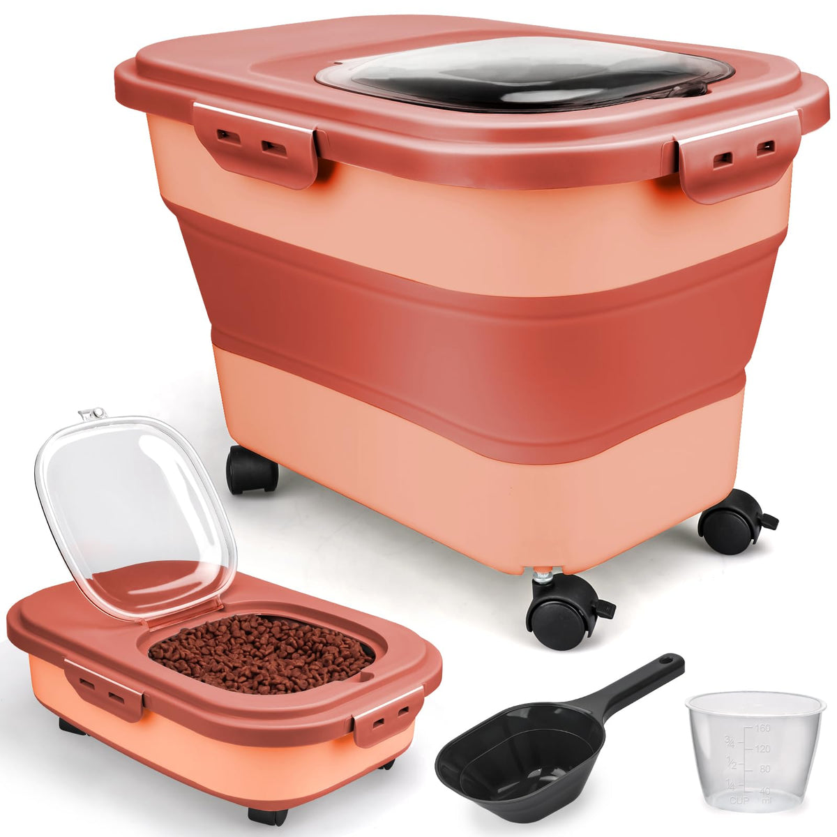 Viretec dog food container collapsible for adaptable storage and convenience