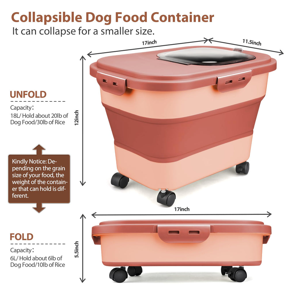 Viretec dog food container with wheels on and off for flexible movement