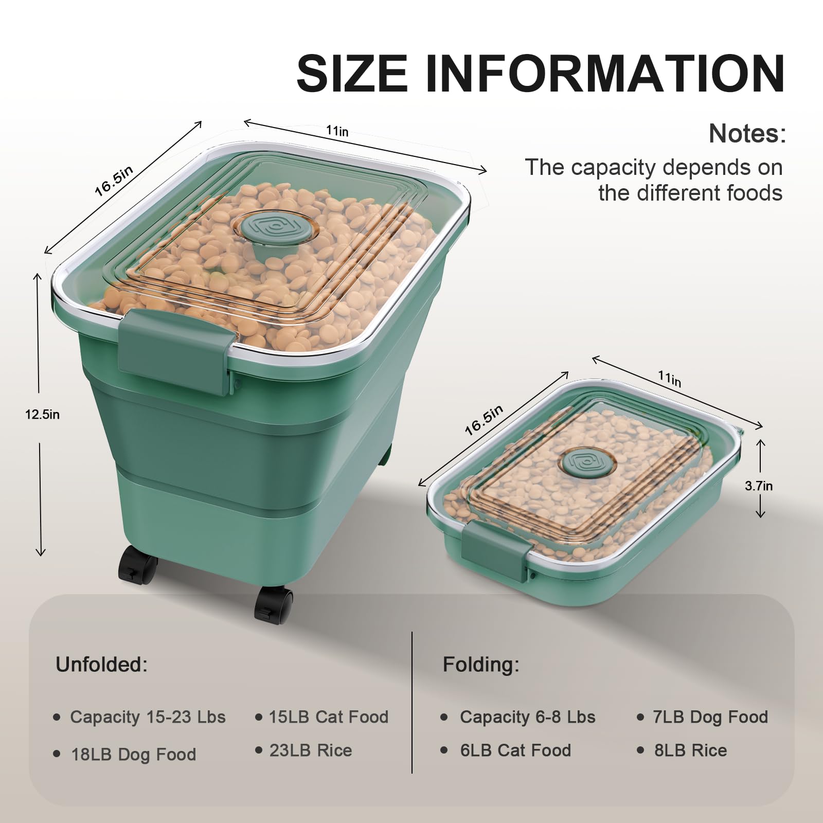 Viretec collapsible dog food bin folded flat saves countertop space