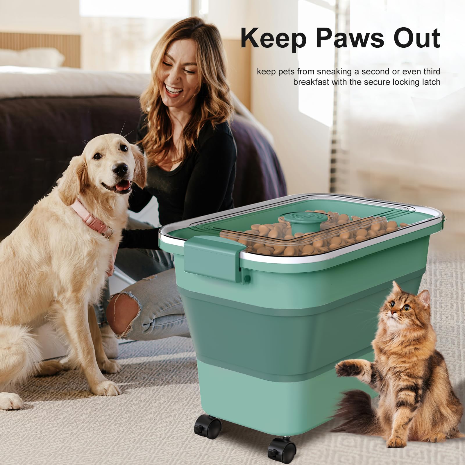 Viretec dog food storage container one-hand operation lid for easy access