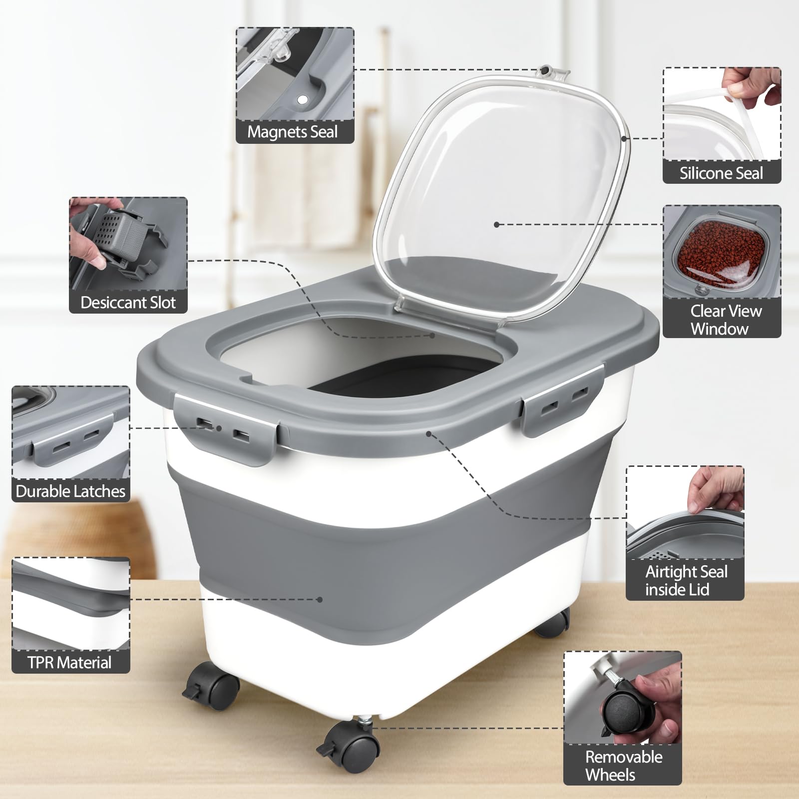 Viretec multipurpose storage for dog and cat food, seeds, and toys