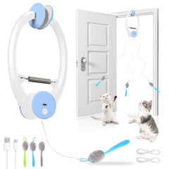 Virgooer interactive cat toy hanging from a door frame to entertain indoor cats.