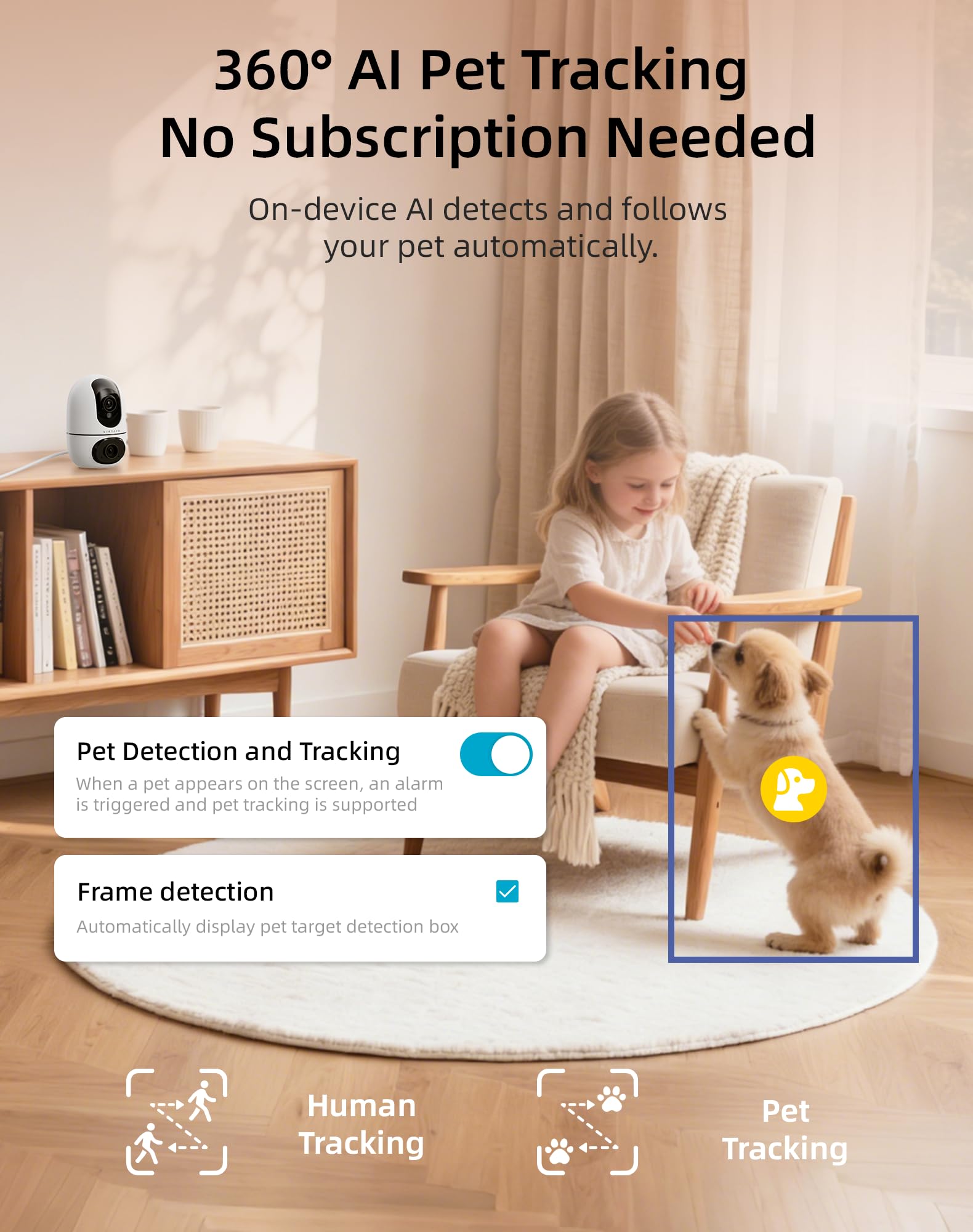 Virtavo AI detection highlights pets, people, and vehicles for smart alerts.