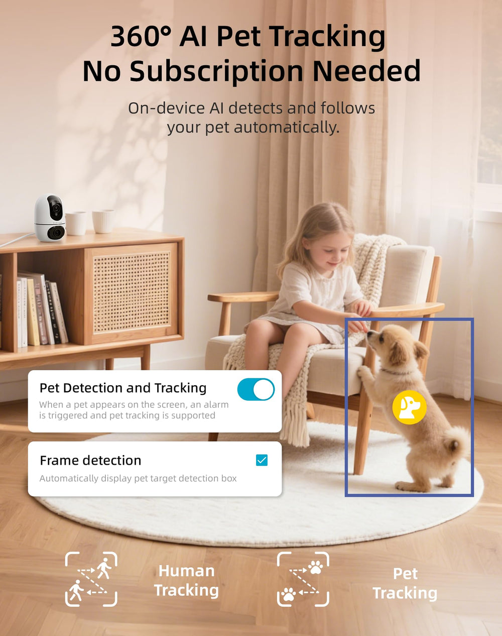 Virtavo AI detection highlights pets, people, and vehicles for smart alerts.