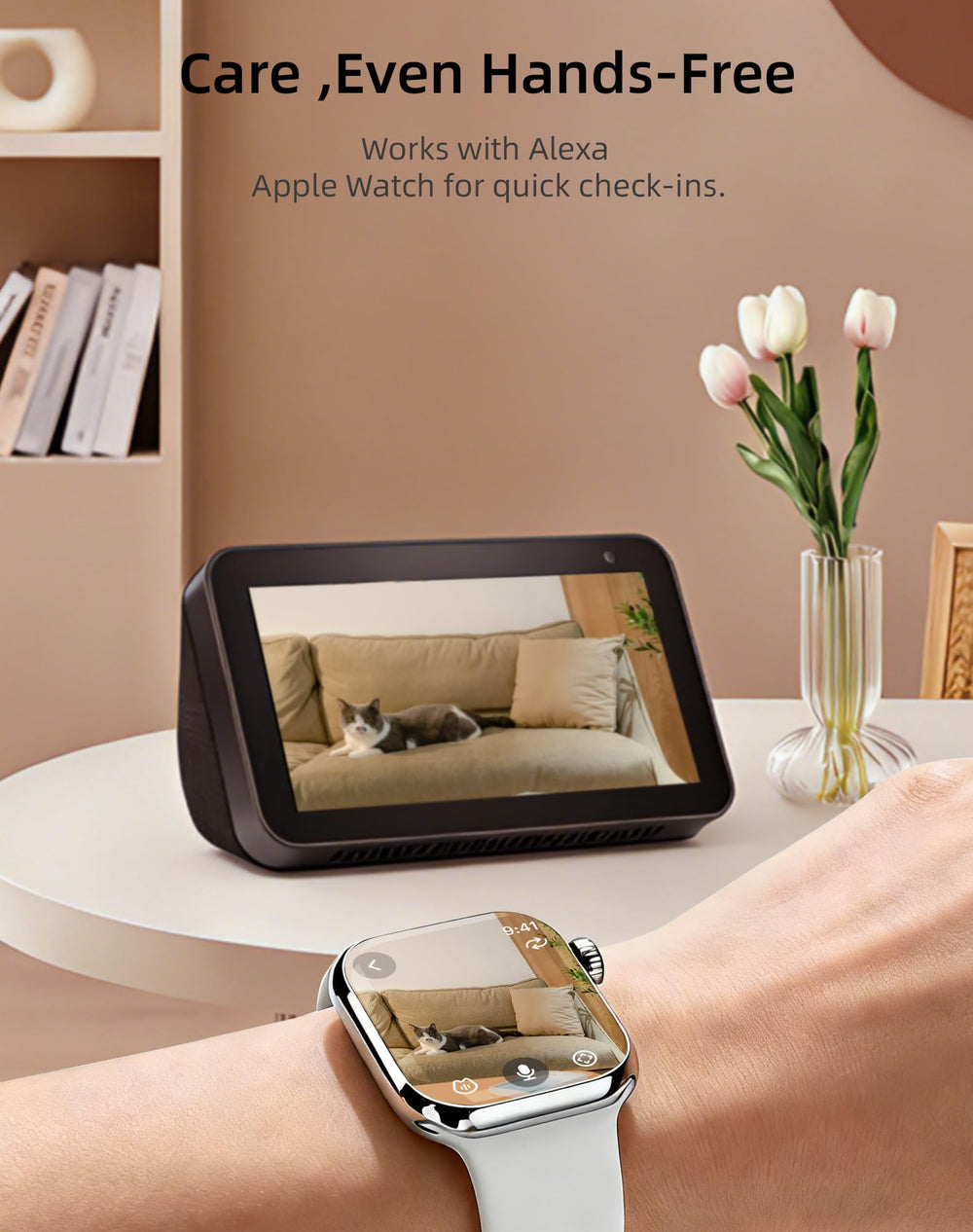 Alexa integration with Virtavo pet camera indoor for hands-free monitoring.