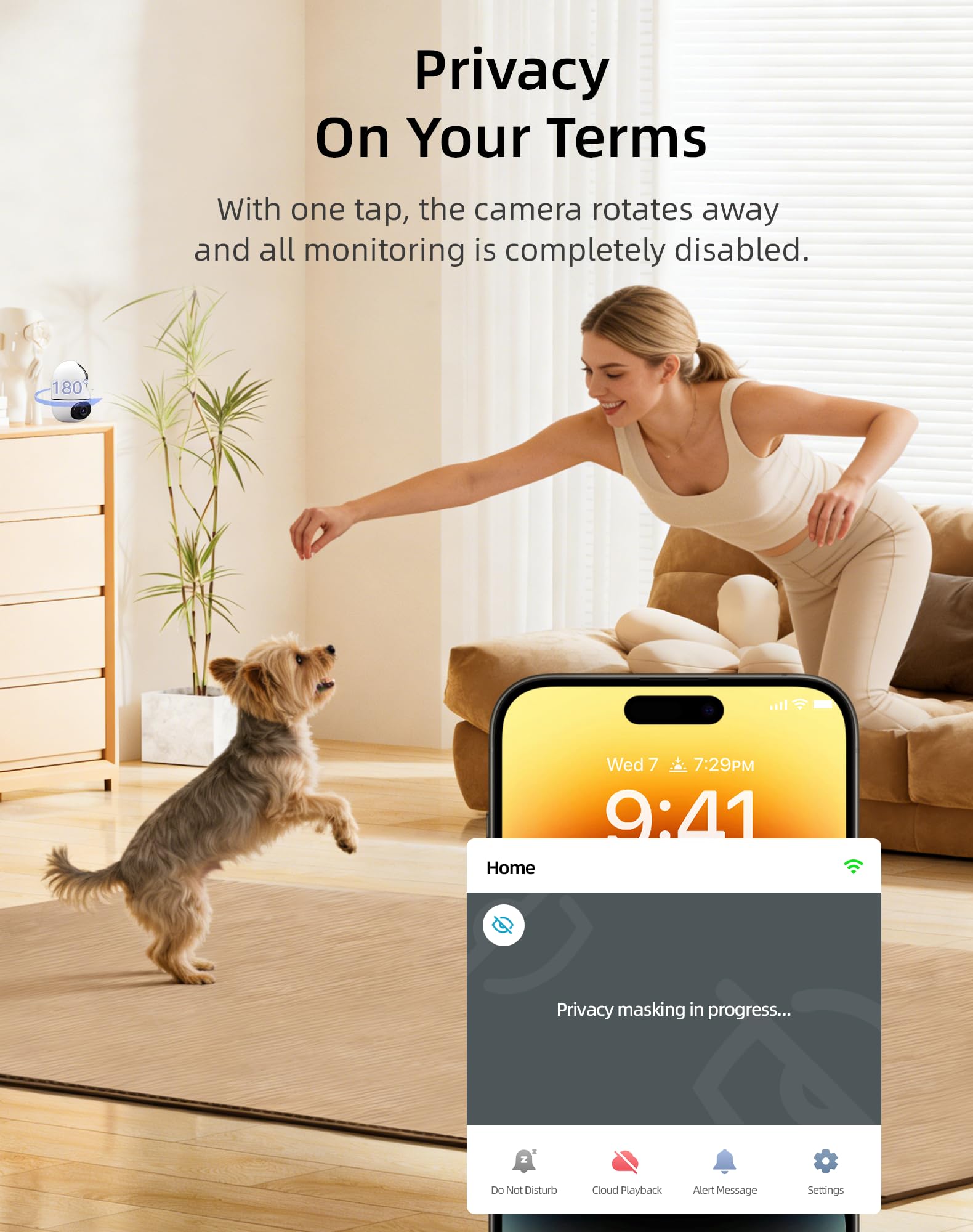 Plug‑in power for Virtavo pet camera indoor with flexible storage choices.