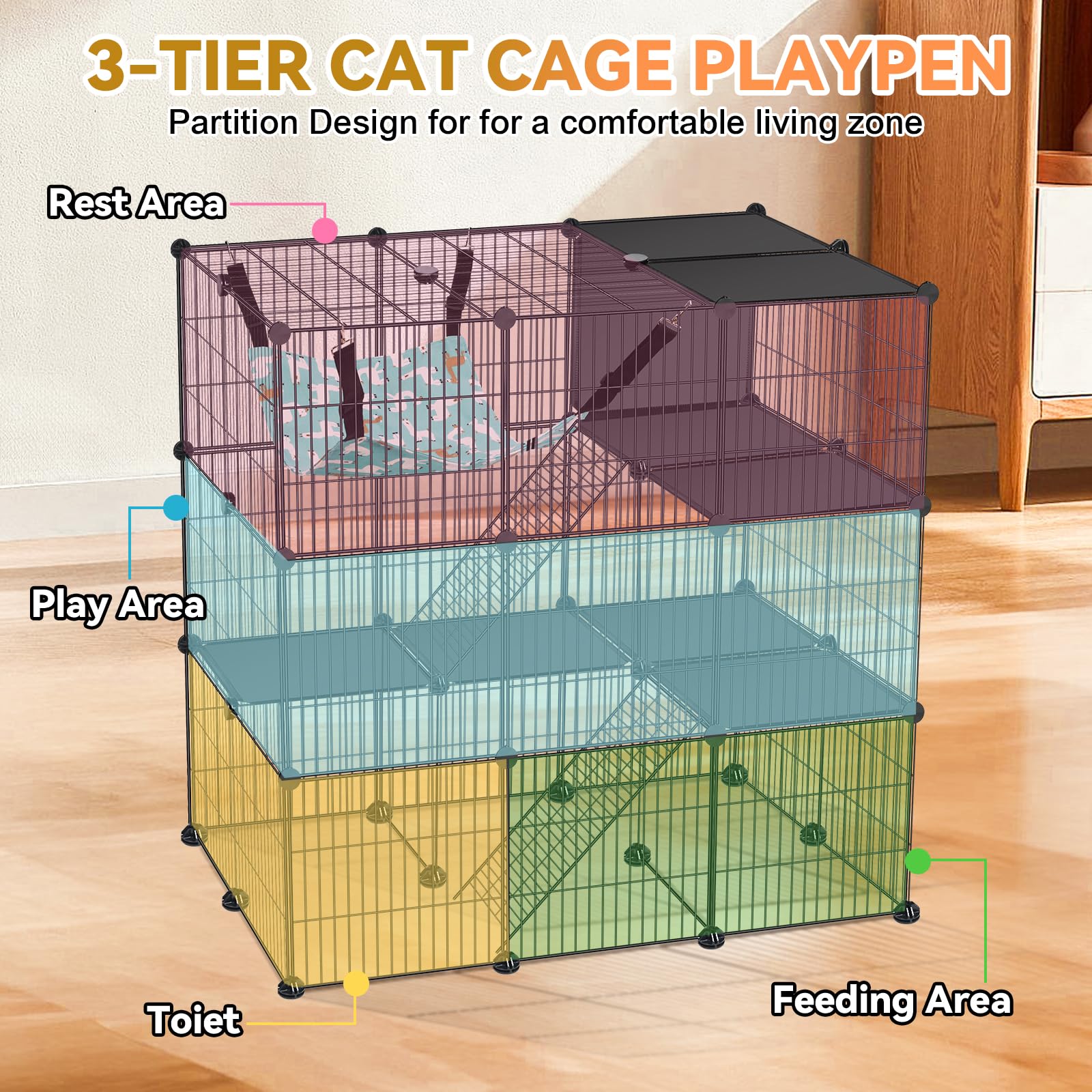 Viscoo cat cage with five doors enables easy feeding and cleaning