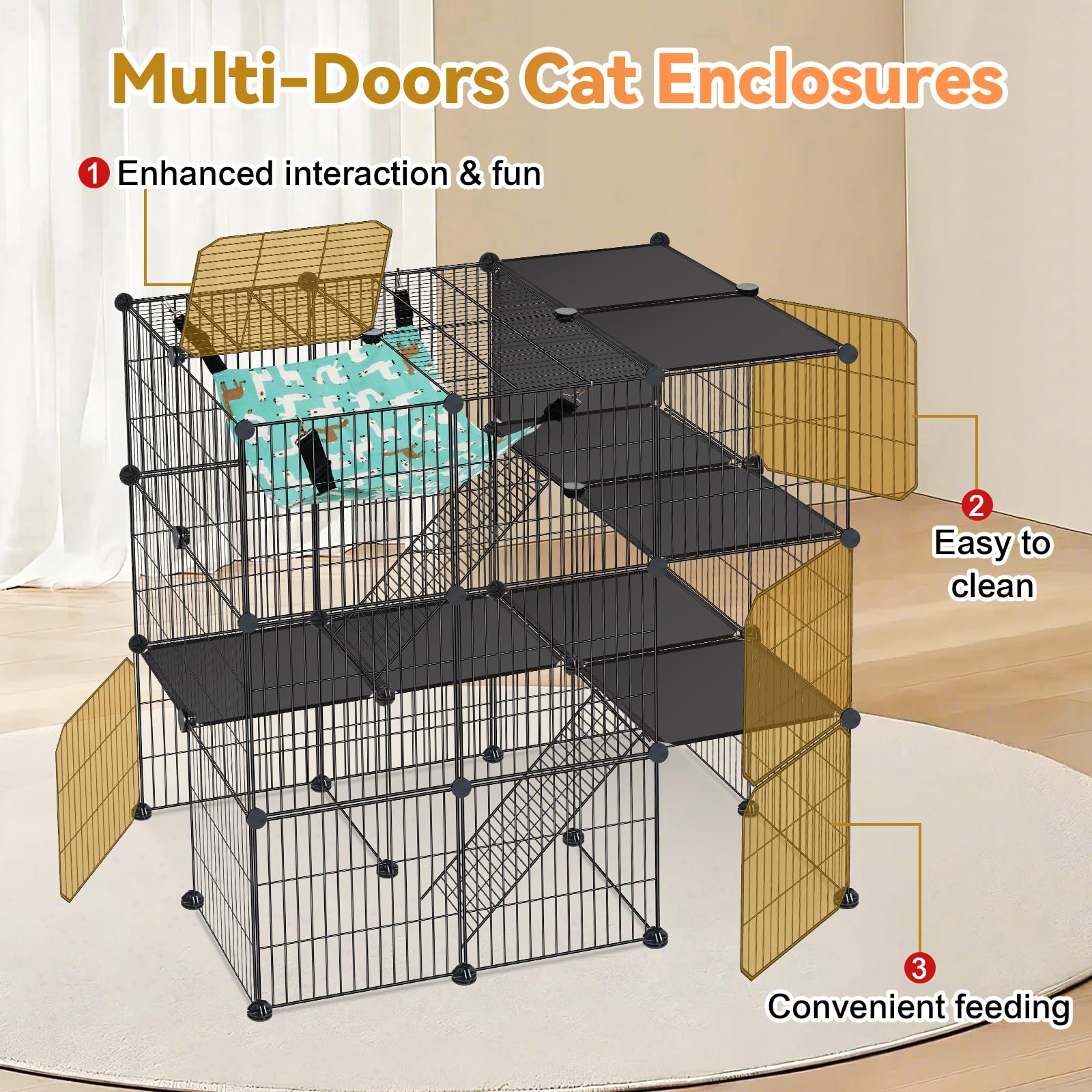 Viscoo cat cage anti-tipping design with secure stability