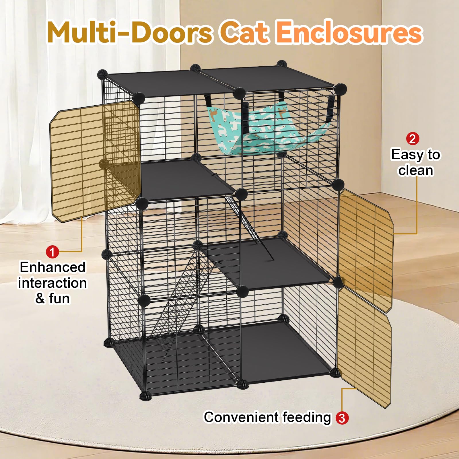 VISCOO Cat Cage anti-tipping setup enhances stability during activity.