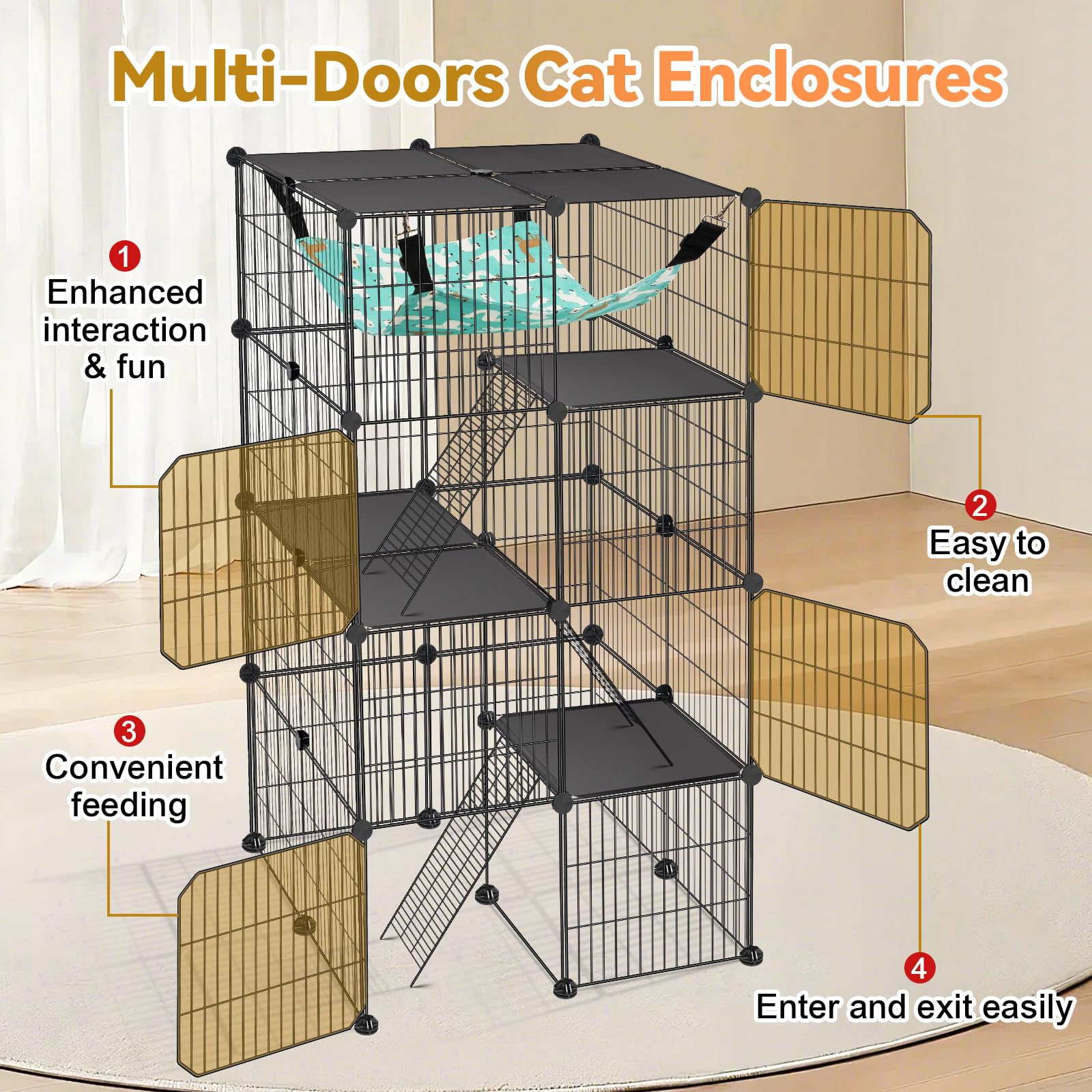 VISCOO cat cage includes a free hammock for comfortable lounging.