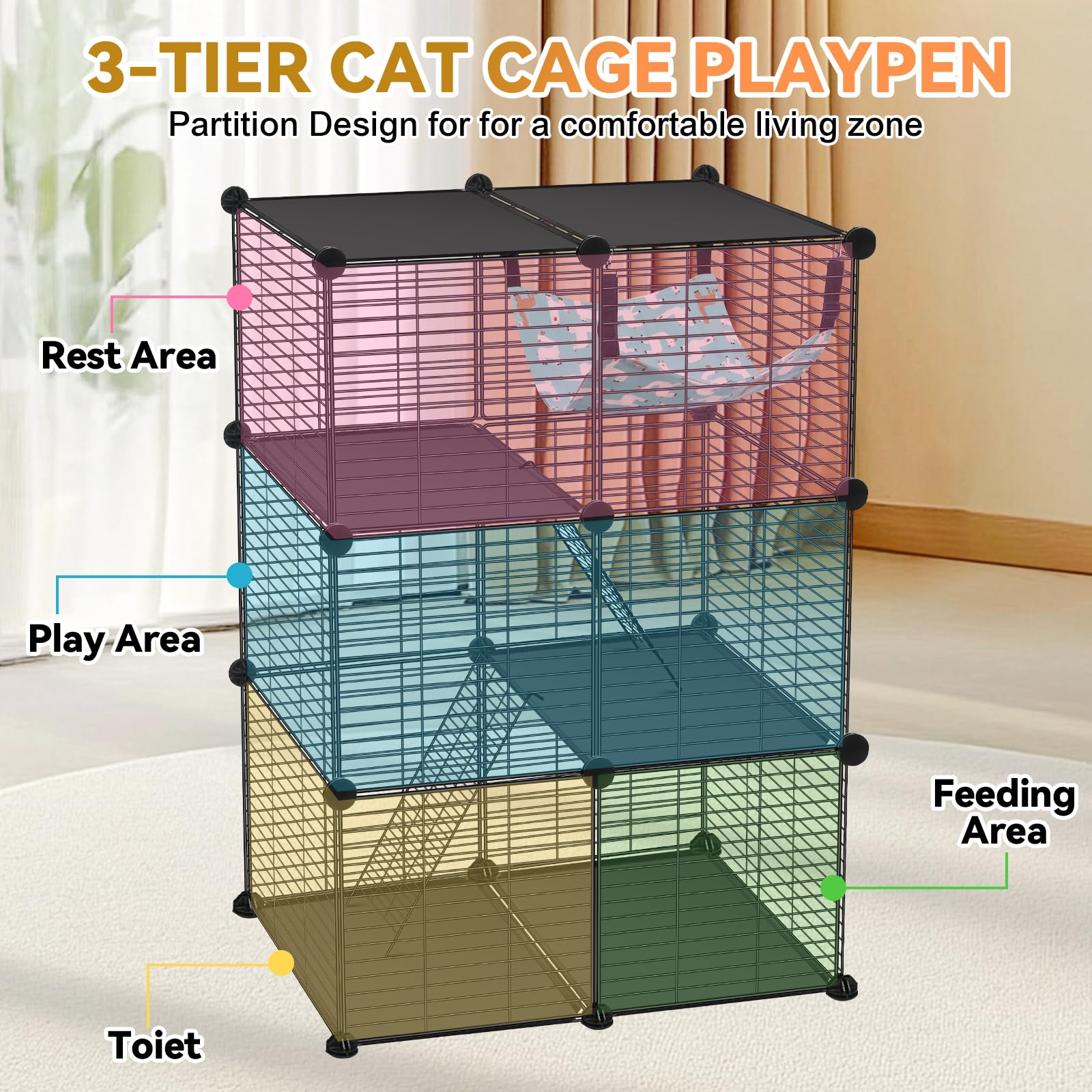 VISCOO Cat Cage safety platforms and ramps support climbing.
