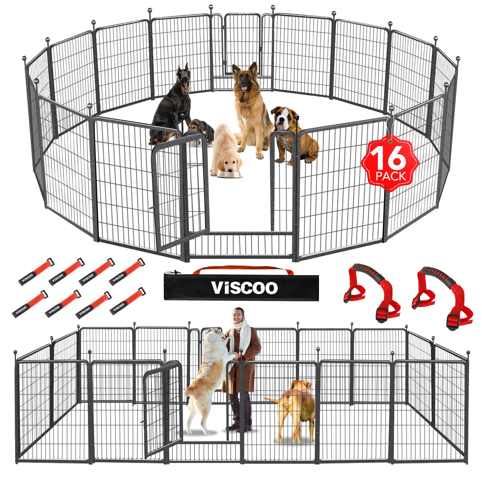 VISCOO dog playpen 16-panel setup shows versatile yard enclosure for safe play.
