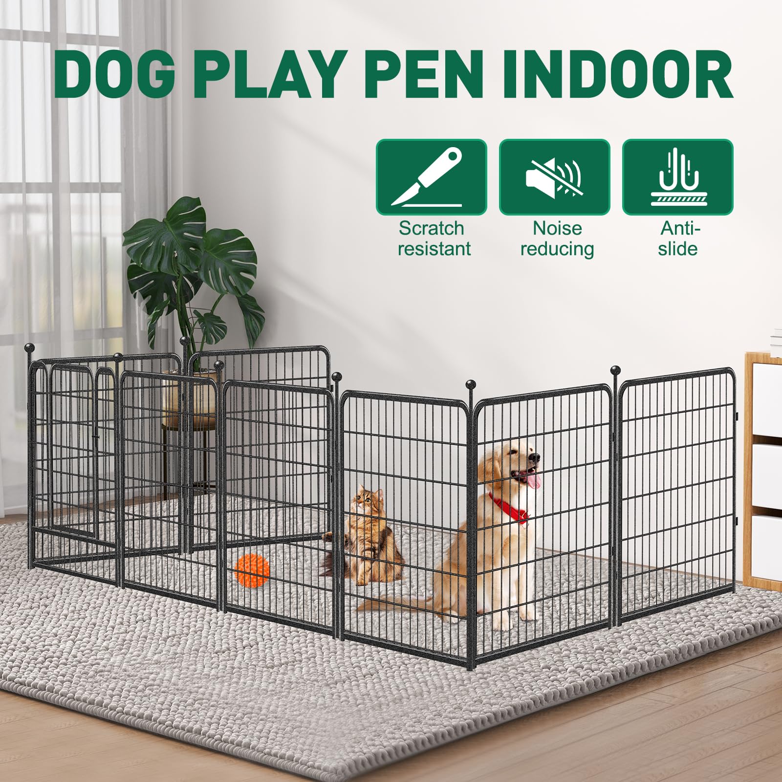 VISCOO dog playpen assembly steps show tool-free setup for stress-free assembly