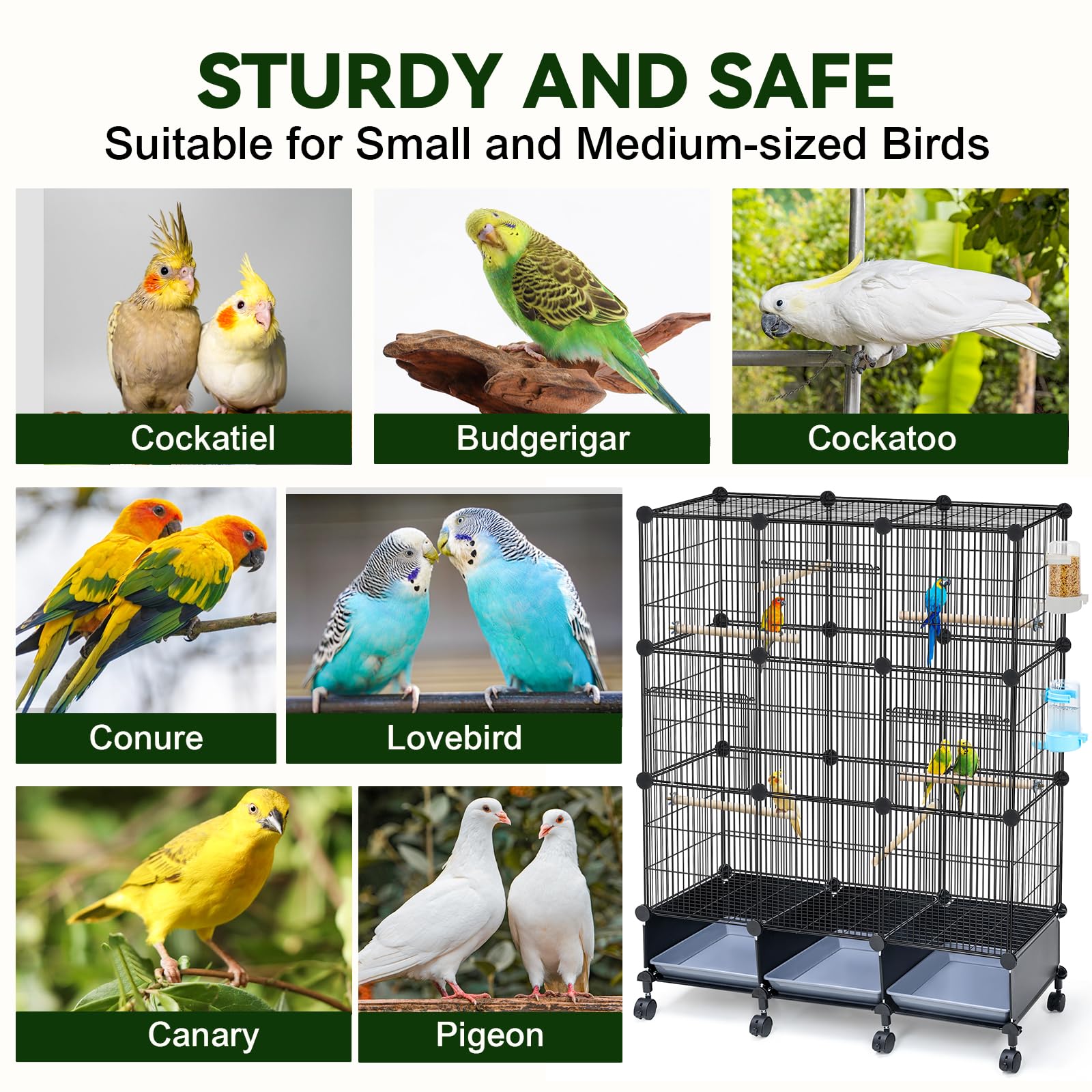 VISCOO Encrypted Bird Cage with external water bottle and feeder