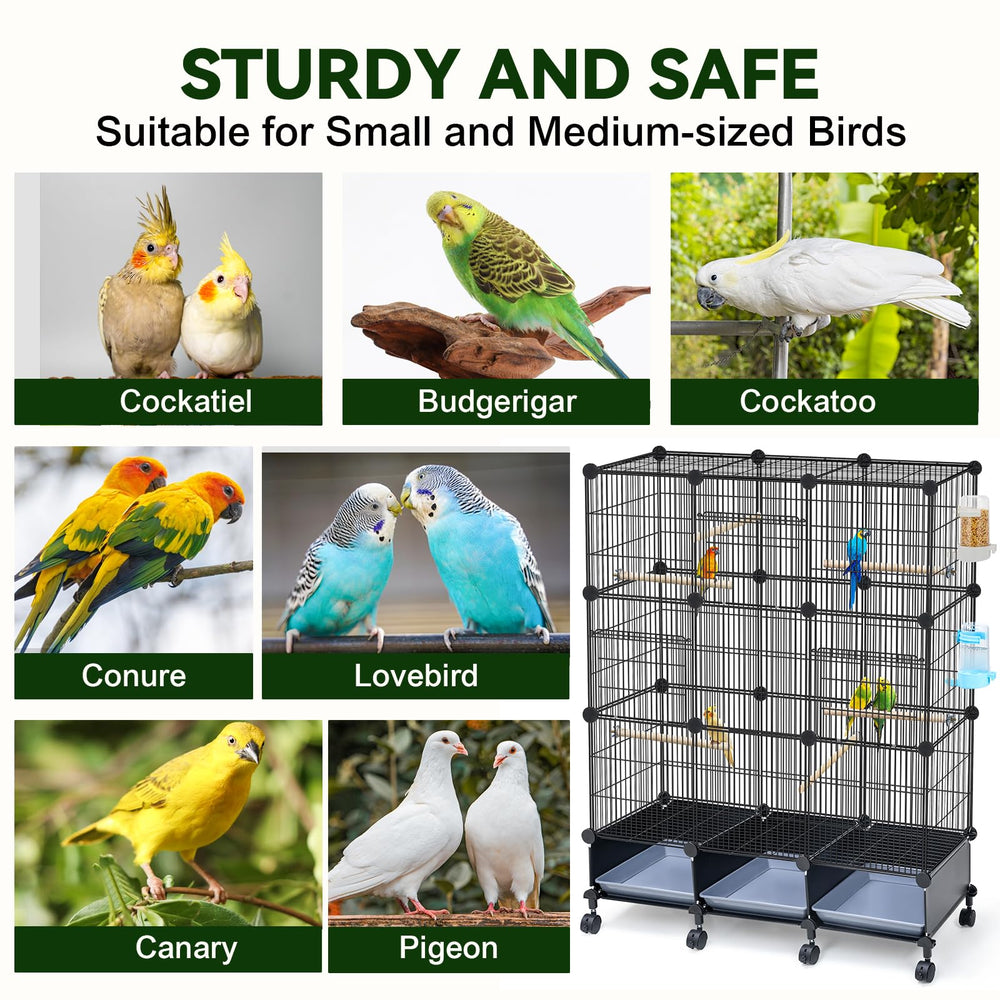 VISCOO Encrypted Bird Cage with external water bottle and feeder