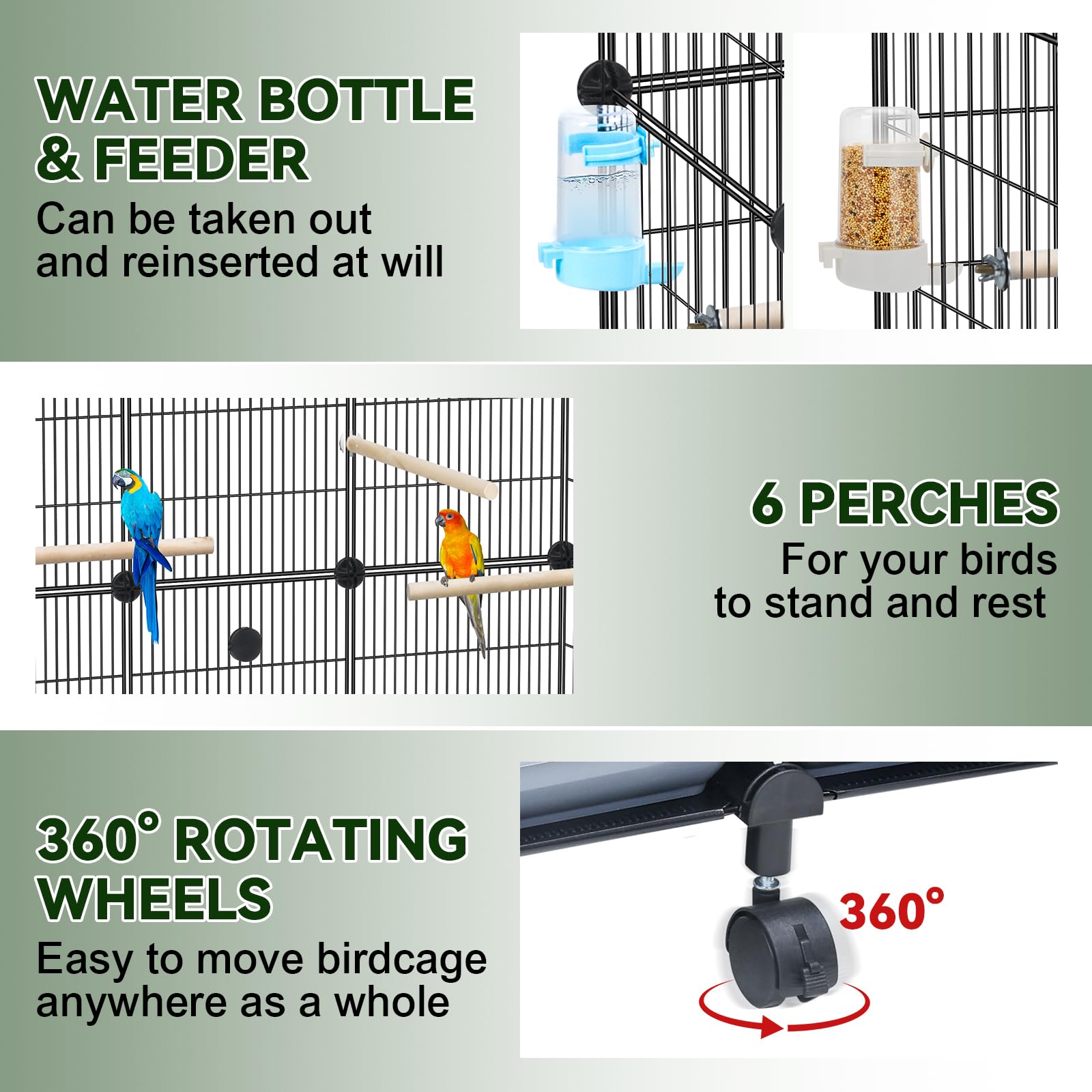 VISCOO Encrypted Bird Cage with wooden perches for natural grip
