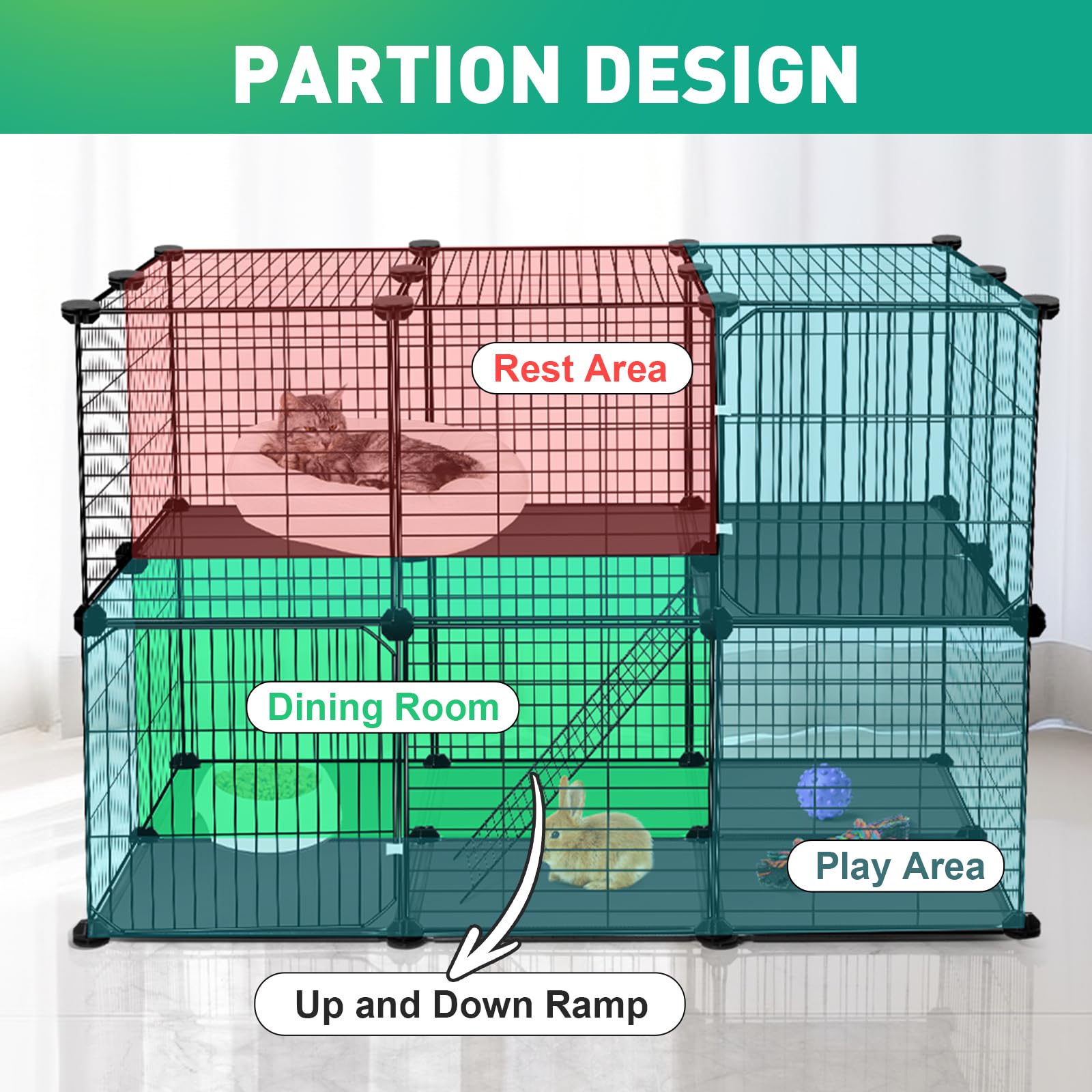 VISCOO two-story playpen with ramp expands space for rabbits and guinea pigs.