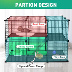 VISCOO two-story playpen with ramp expands space for rabbits and guinea pigs.