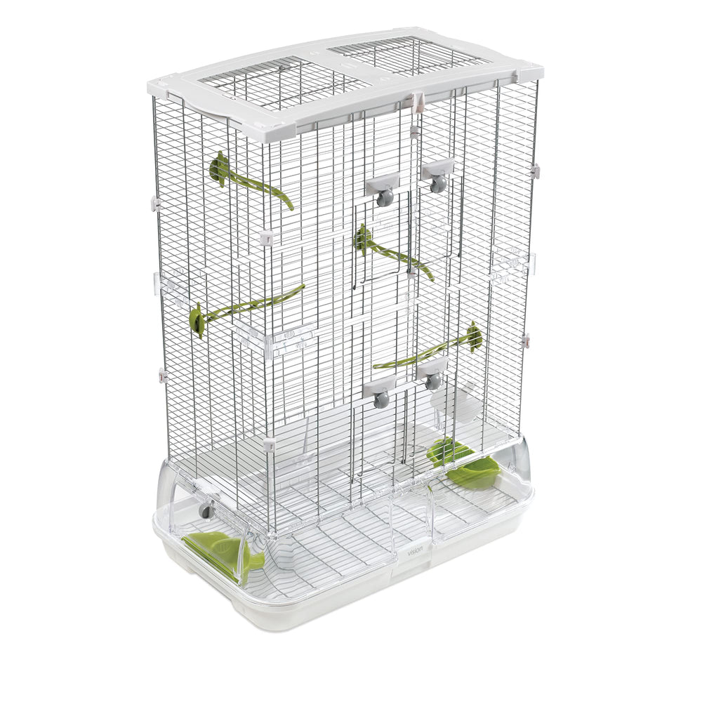 Vision M02 wire bird cage with debris guard keeps mess inside the cage.
