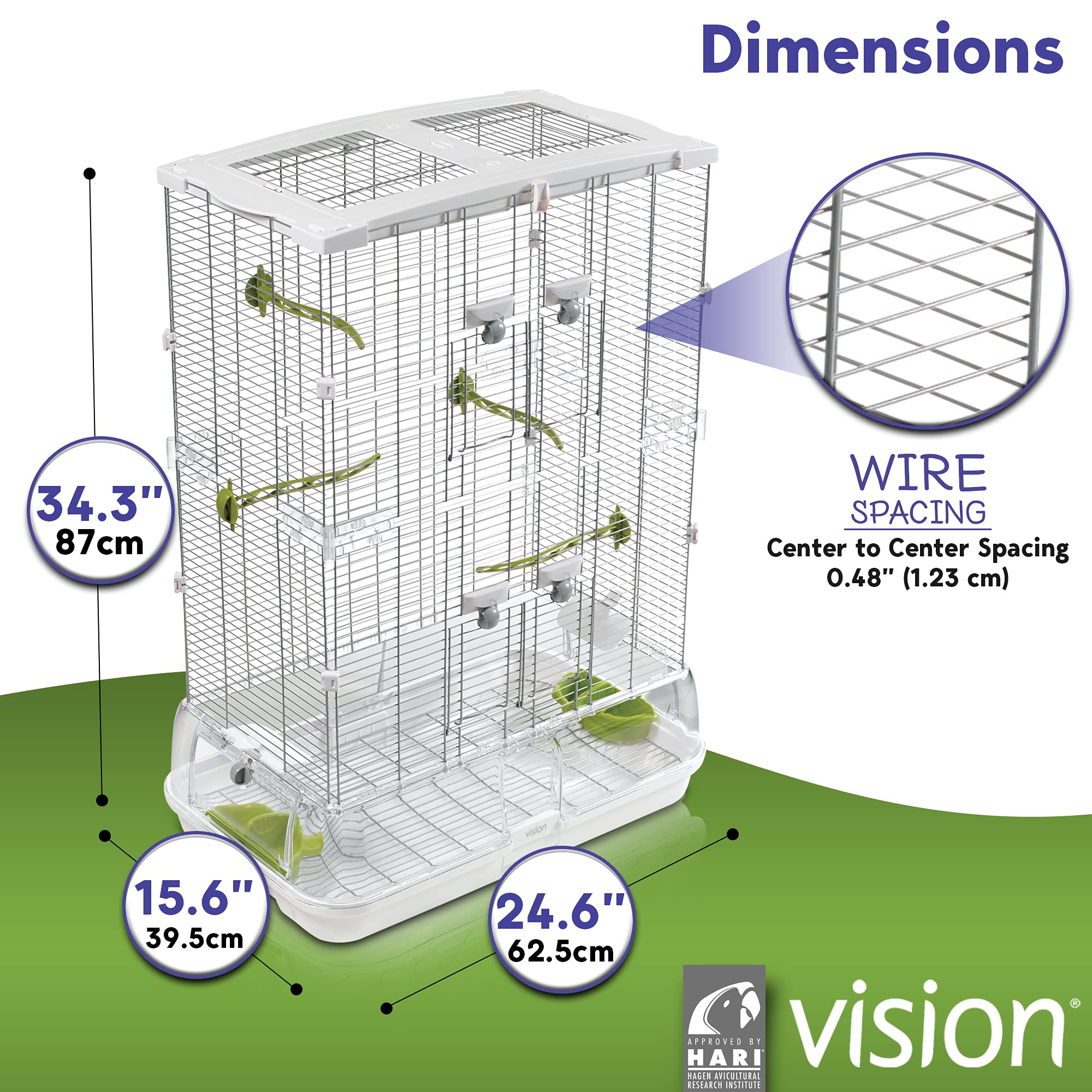 Vision M02 provides spacious perch layout promoting circulation and foot health.