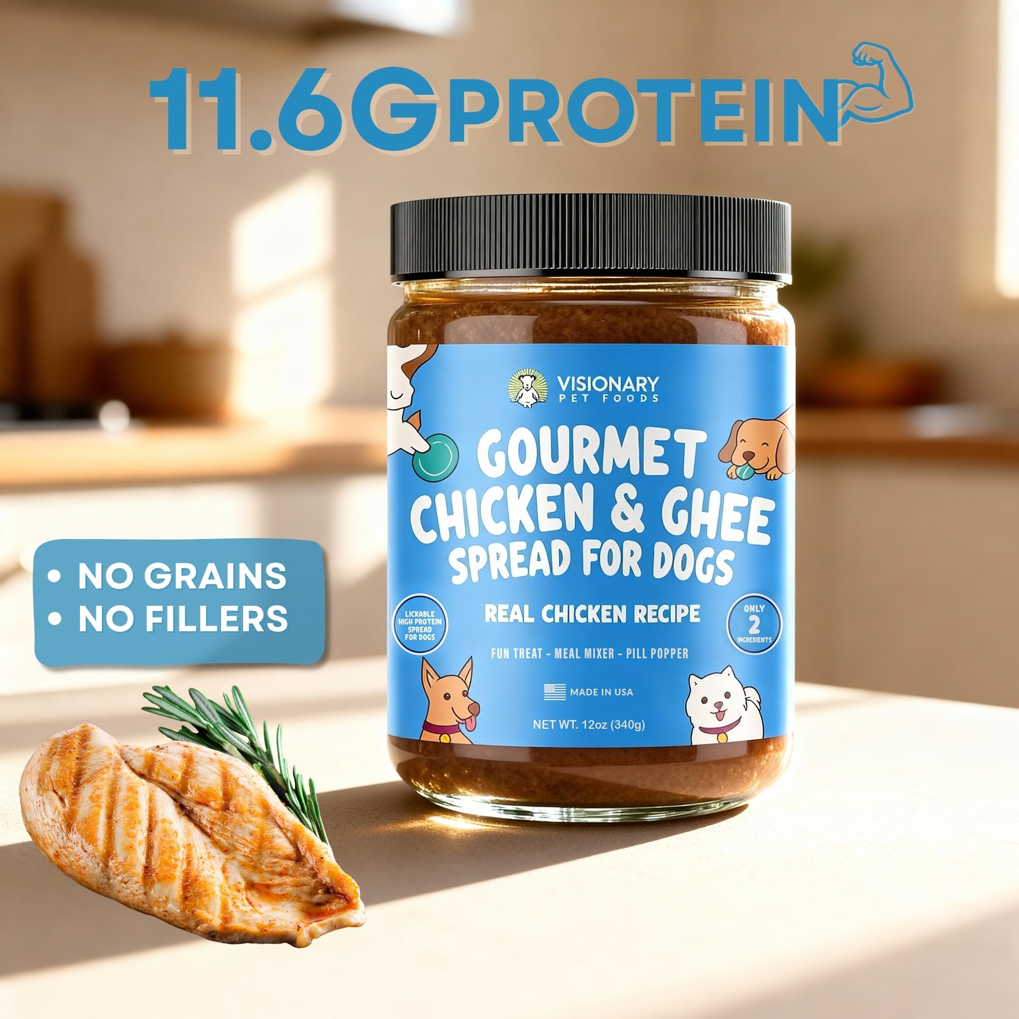 Visionary Pet Foods Chicken Meat Spread on a lick mat supports engaging, mess-free feeding.