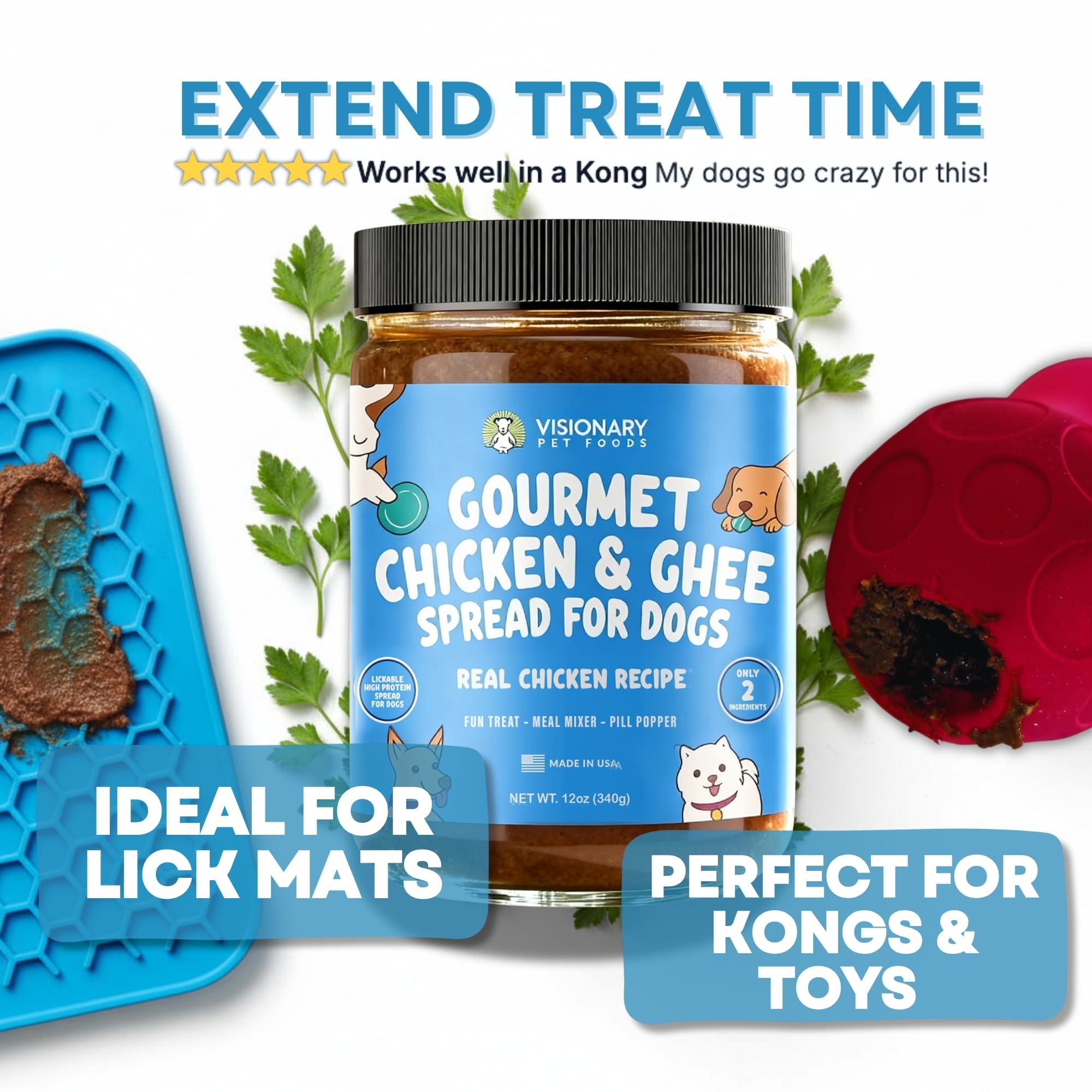 Visionary Pet Foods Chicken Meat Spread meal topper adds flavor to meals.