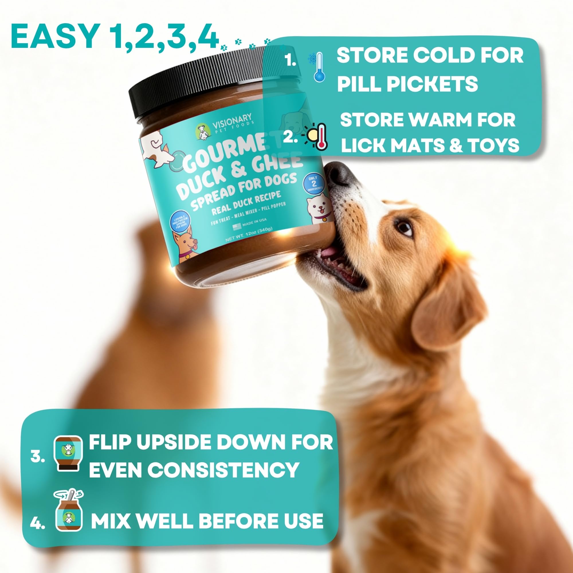 Dog enjoying Visionary Pet Foods Duck Meat Spread as a tasty treat.