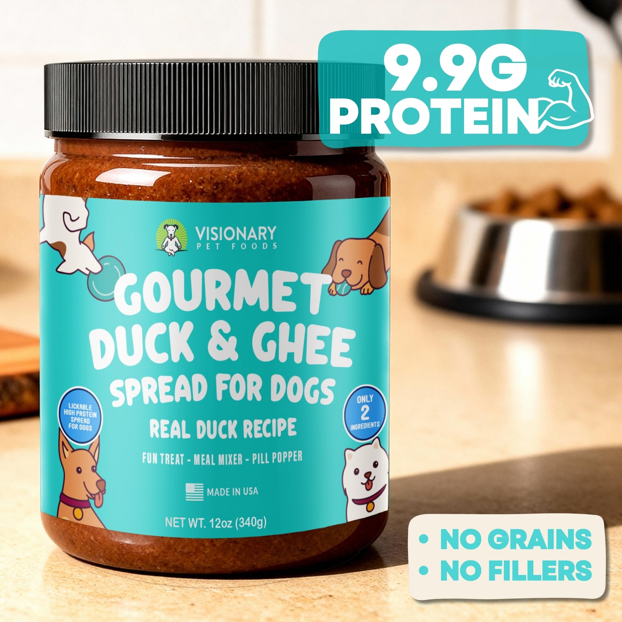 Close-up of Visionary Pet Foods Duck Meat Spread texture highlighting protein appeal.