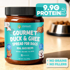 Close-up of Visionary Pet Foods Duck Meat Spread texture highlighting protein appeal.