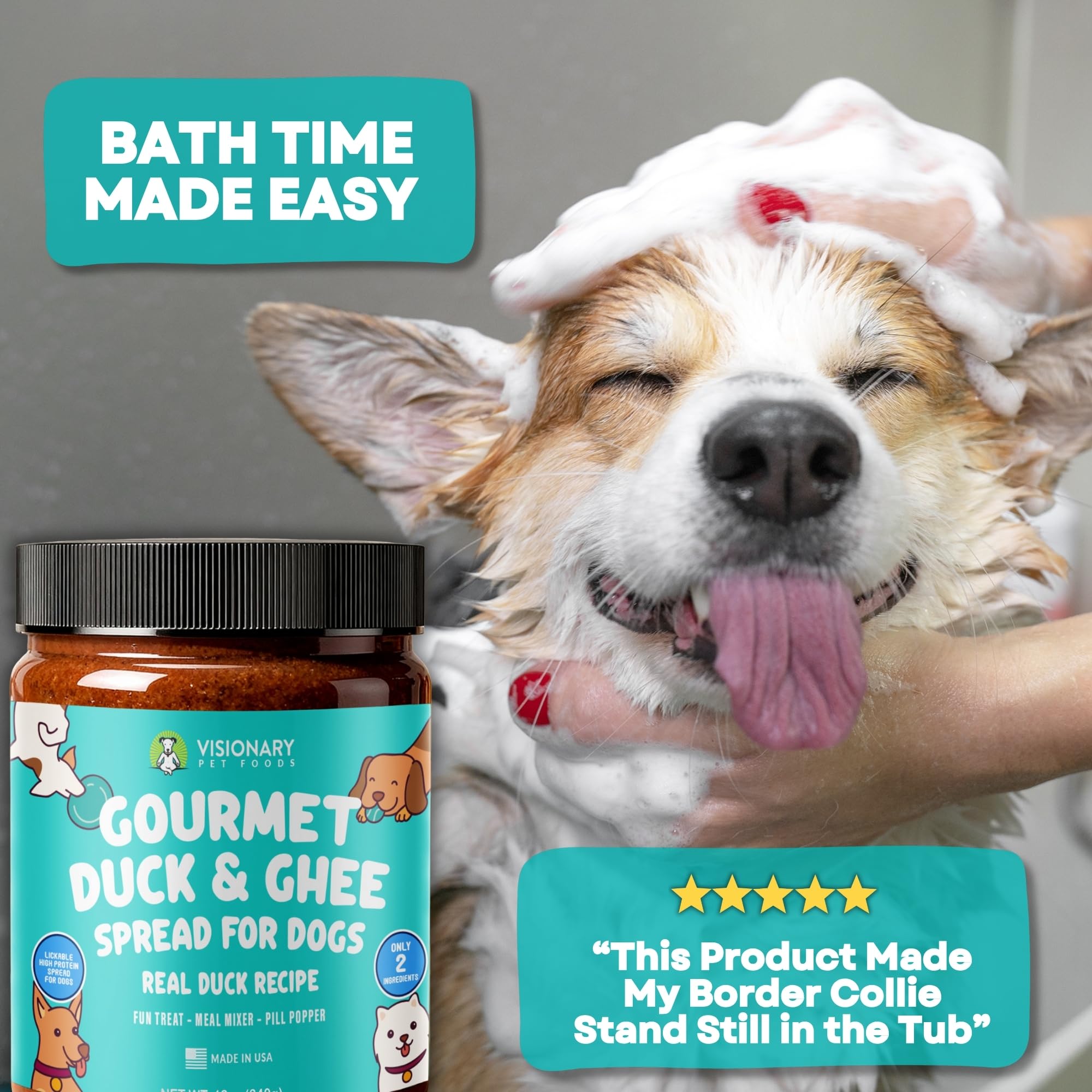 Visionary Pet Foods Duck Meat Spread emphasizes USA sourcing and ethical crafting.