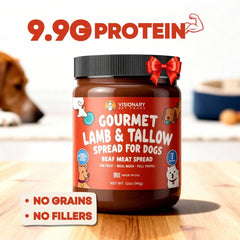Spoonful of Visionary Pet Foods Lamb Tallow Meat Spread ready to serve