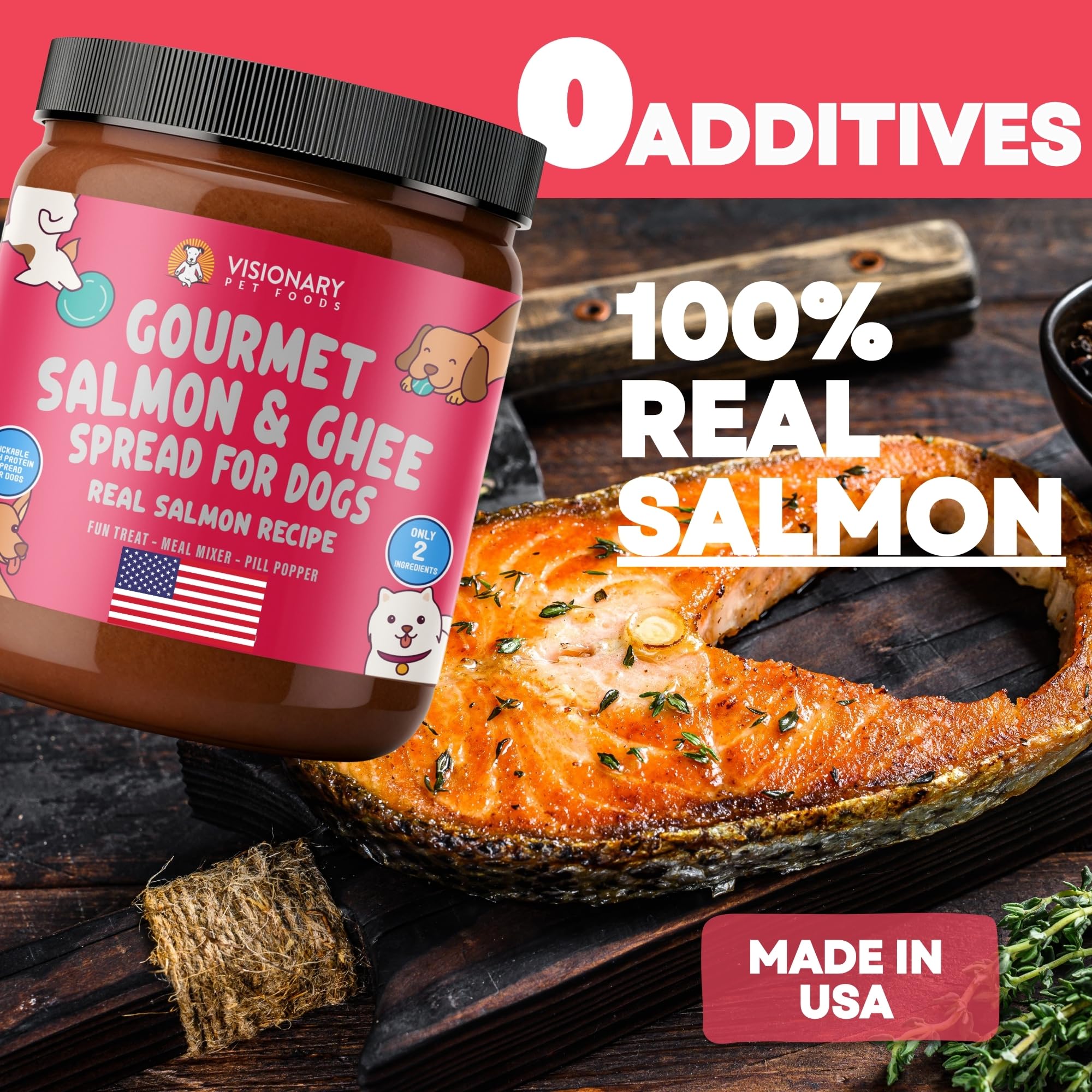 Visionary Pet Foods Salmon Meat Spread in a chew toy for enrichment.