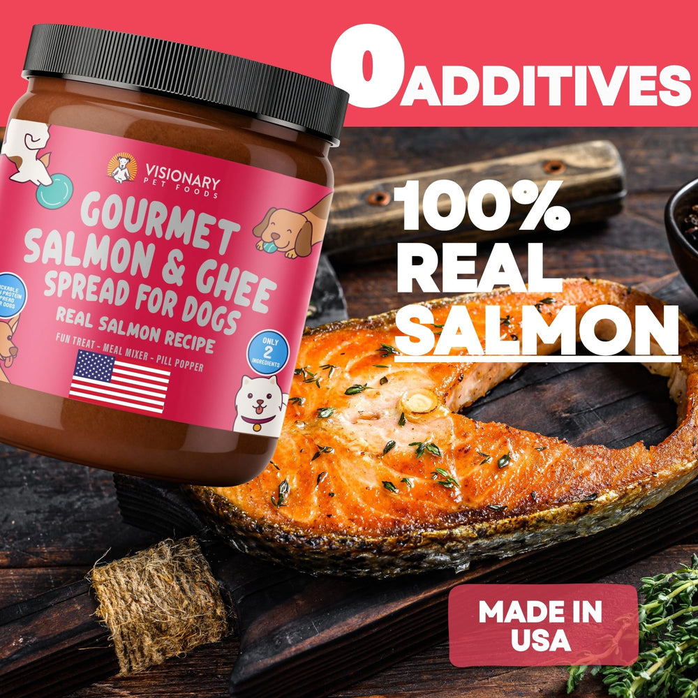 Visionary Pet Foods Salmon Meat Spread in a chew toy for enrichment.