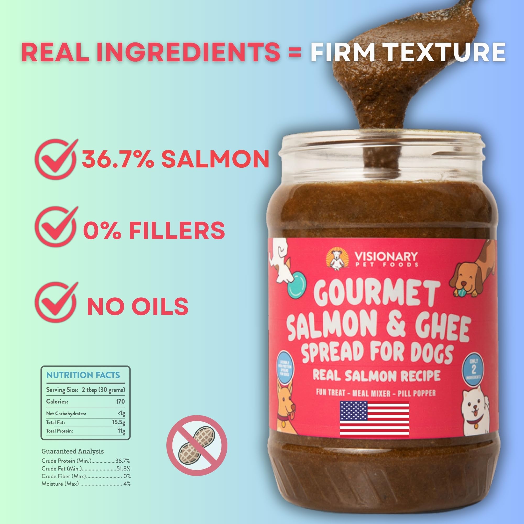 Visionary Pet Foods Salmon Meat Spread served in a dog bowl as a nutritious topping.