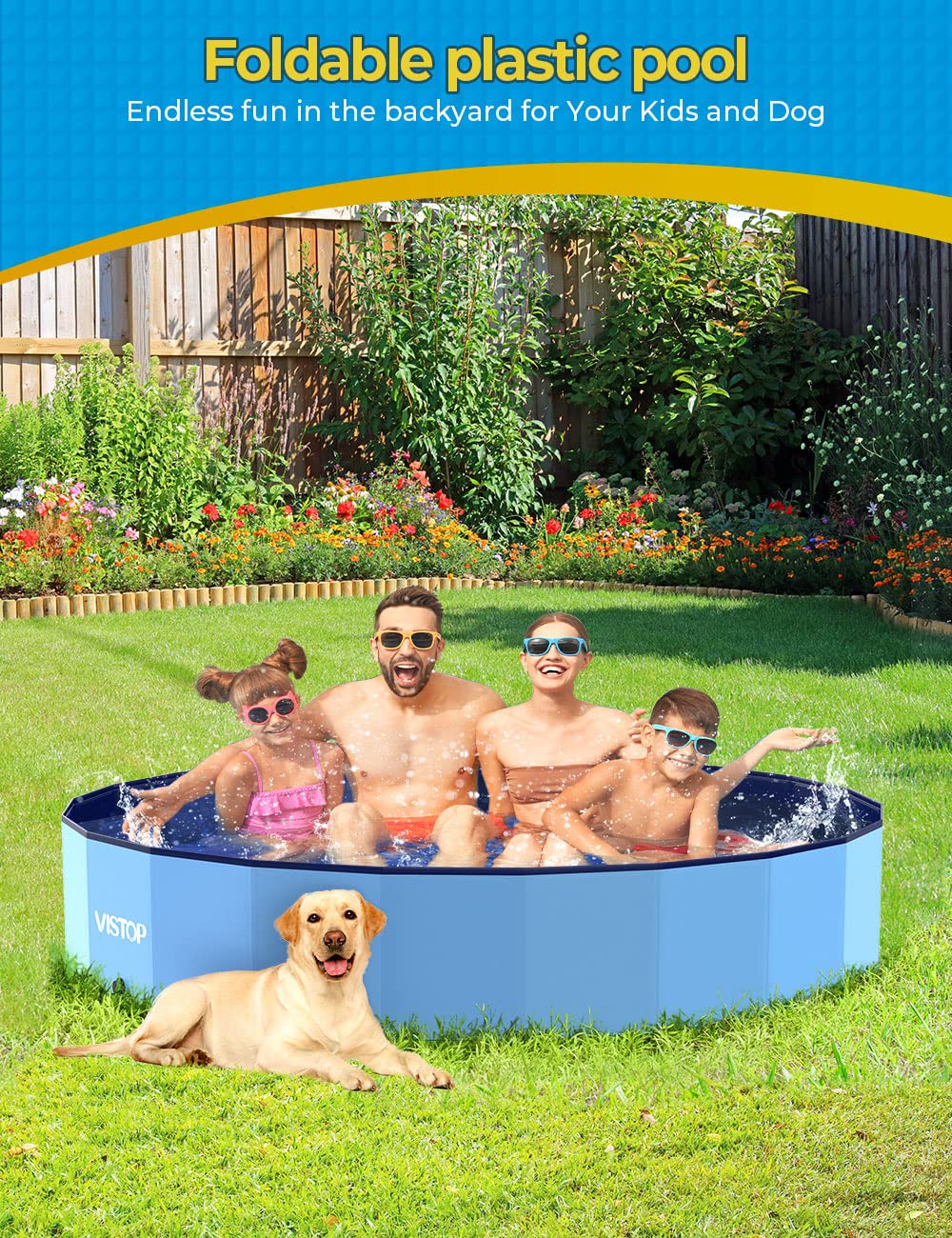 VISTOP Jumbo Foldable Dog Pool anti-skid-bottom keeps pets safe on wet surfaces.