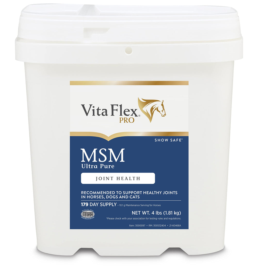 Vita Flex MSM Ultra Pure Joint Powder ready to mix into feed for all pets.