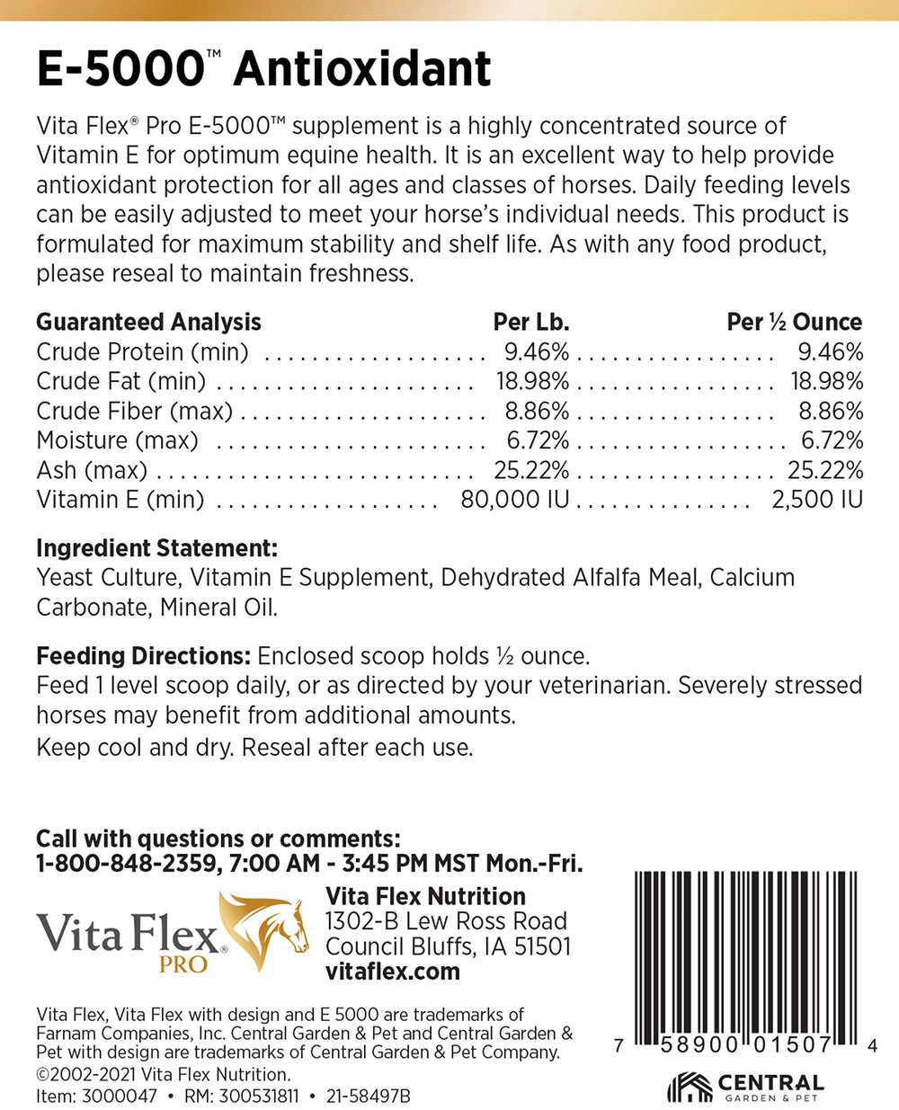 4 lb Vita Flex Pro E-5000 packaging indicating 128-day supply