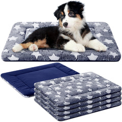 VitalCozy 4pc blue dog crate pad pack shows soft padding for cozy crate comfort.