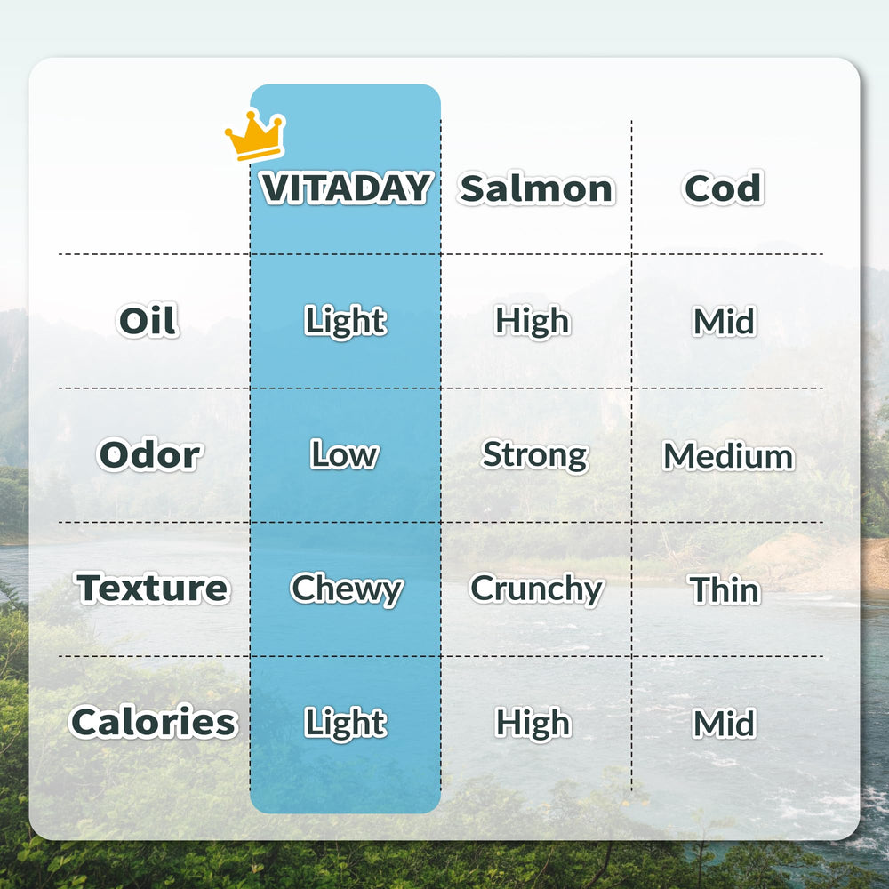 VITADAY omega-3 rich jerky highlights nutrients beneficial for joints and skin.